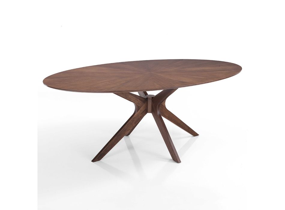 Ovalt matbord i Mdf med massiv trästruktur - Fulmin Viadurini