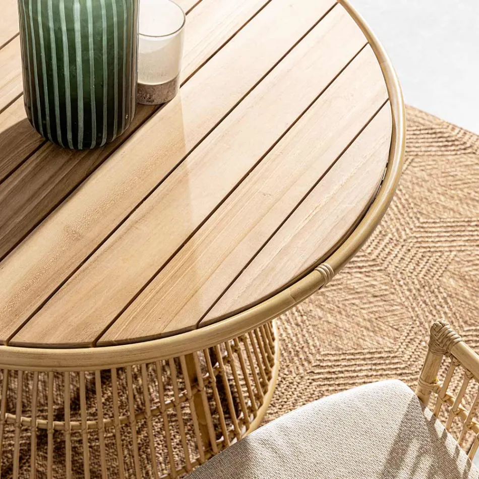 Trädgårdsmatbord i aluminium och teak Top-Svlk - Matter Viadurini