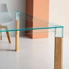 Spisbord Glasskiva och massivt trä bas tillverkad i Italien - Presino Viadurini