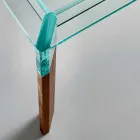 Spisbord Glasskiva och massivt trä bas tillverkad i Italien - Presino Viadurini