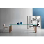 Spisbord Glasskiva och massivt trä bas tillverkad i Italien - Presino Viadurini