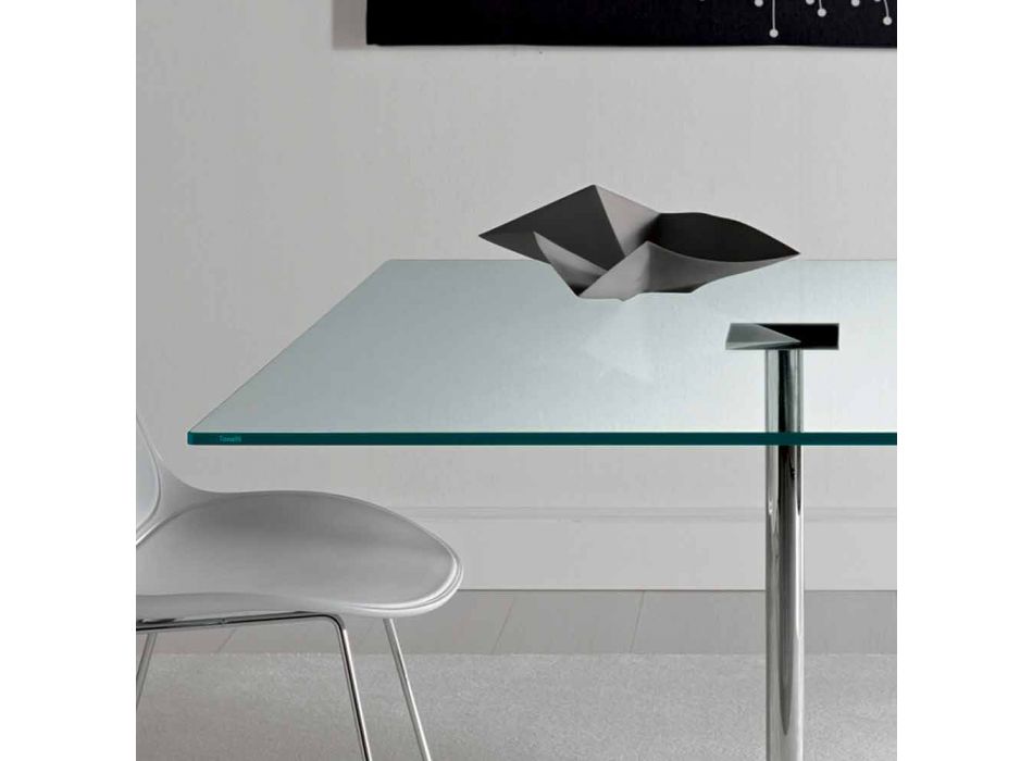 Fyrkantigt matbord i extremt glas och metall tillverkat i Italien - Dolce Viadurini