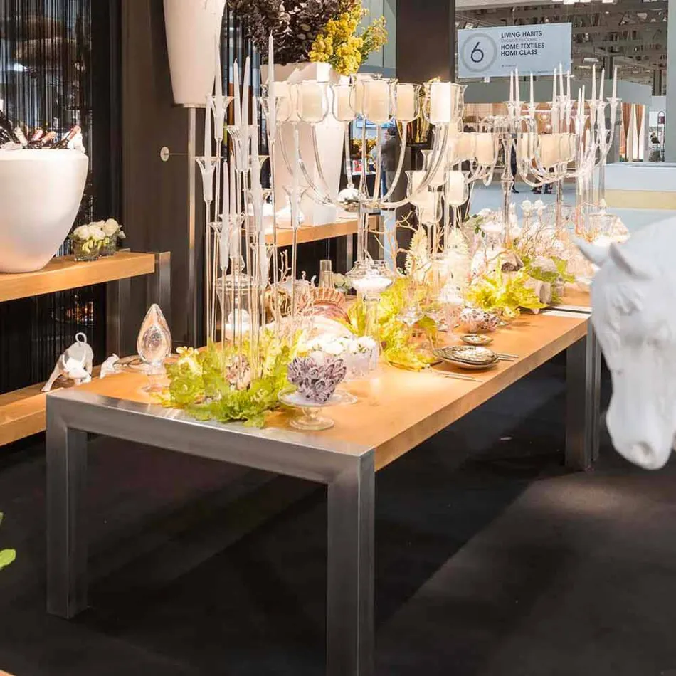 Rektangulärt matbord i ek och rostfria bedrägerier Viadurini