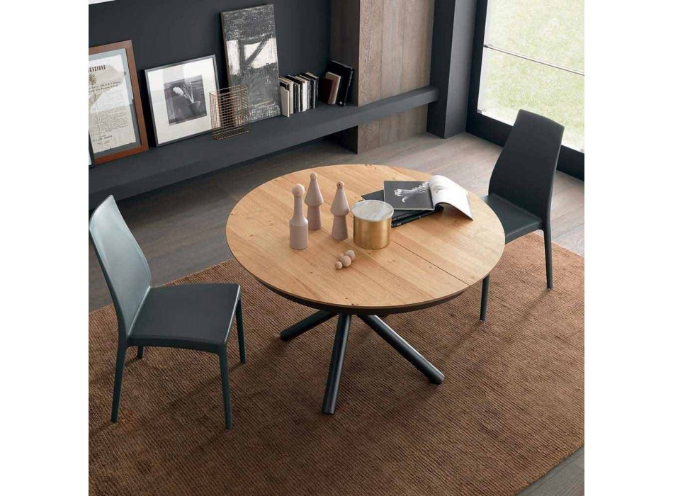 Runt utdragbart matbord med träplatta Tillverkad i Italien - Crodino Viadurini