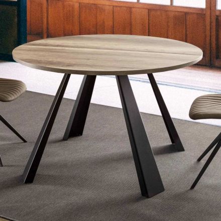 Runt matbord utdragbart Upp till 370 cm i trä och metall - Caimano Viadurini