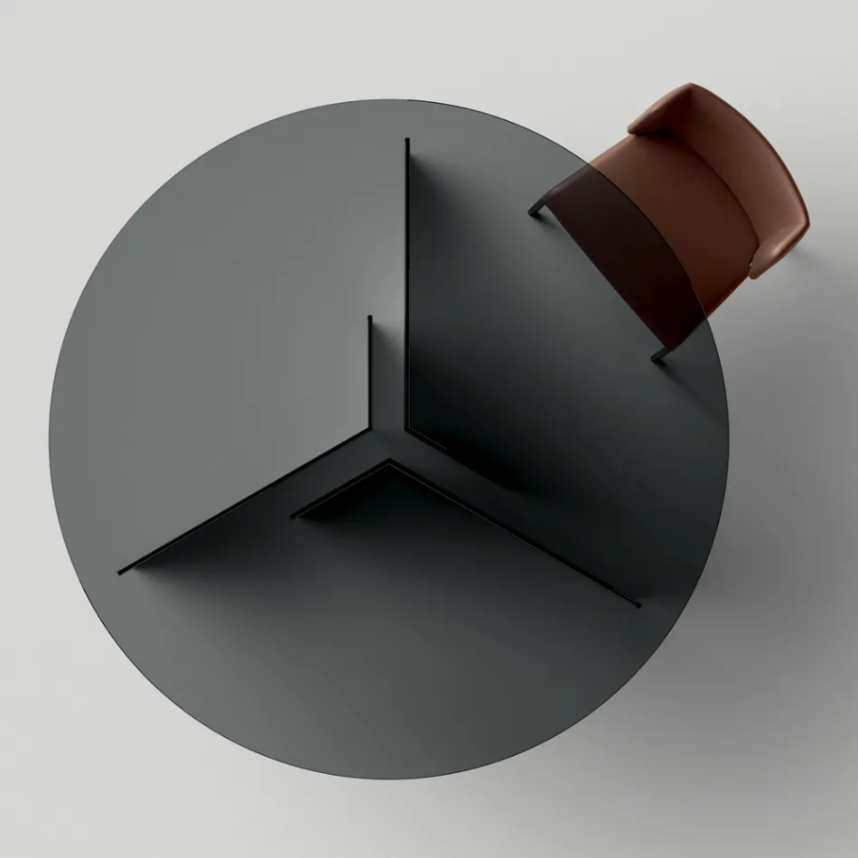 Runt matbord med underrede och glasskiva Tillverkat i Italien - Charles Viadurini