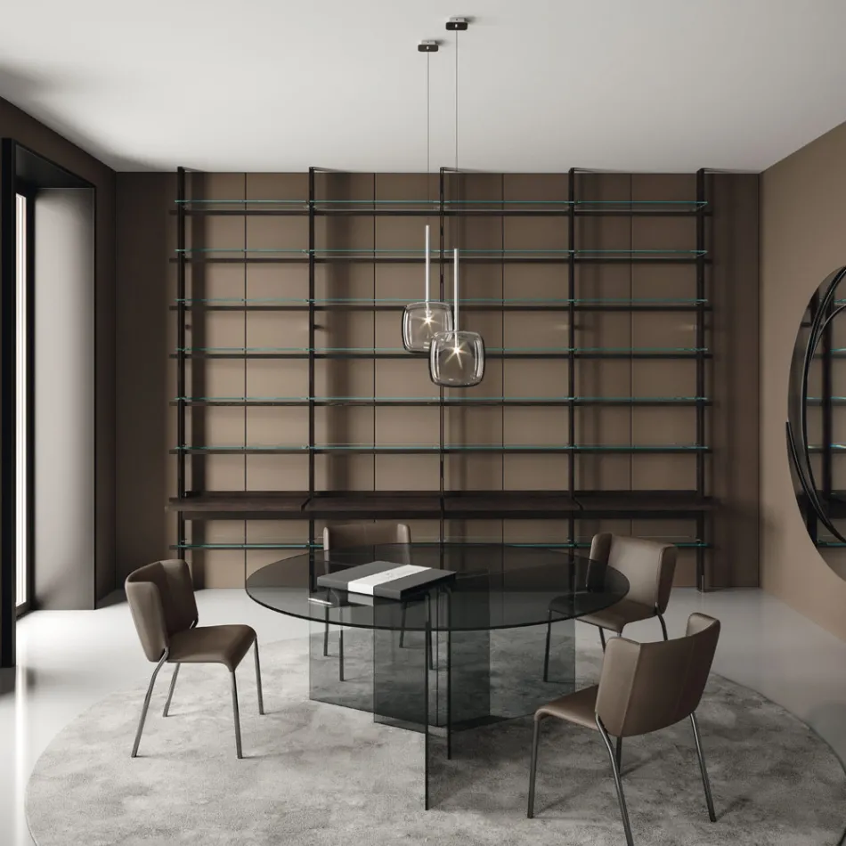 Runt matbord med underrede och glasskiva Tillverkat i Italien - Charles Viadurini