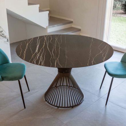 Runt matbord i Florim polerad keramik och stålbas - Denali Viadurini