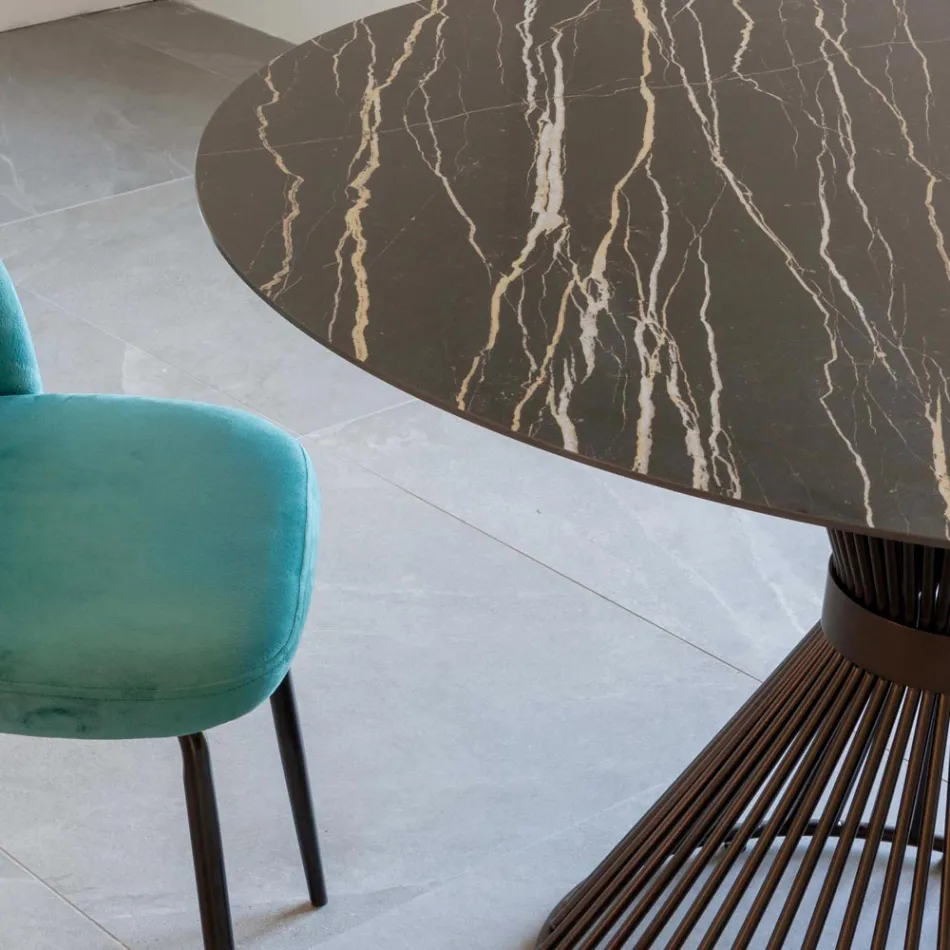 Runt matbord i Florim polerad keramik och stålbas - Denali Viadurini