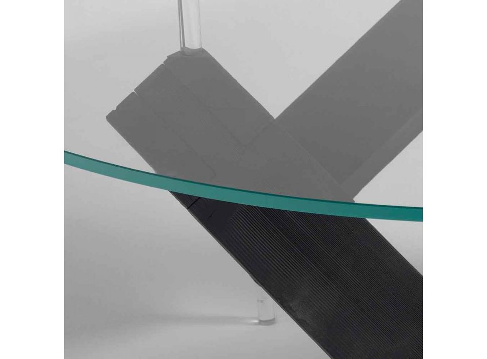 Runda matbord i trä med glasskiva Bao, modern design Viadurini