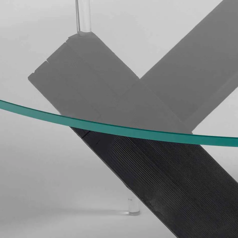 Runda matbord i trä med glasskiva Bao, modern design Viadurini