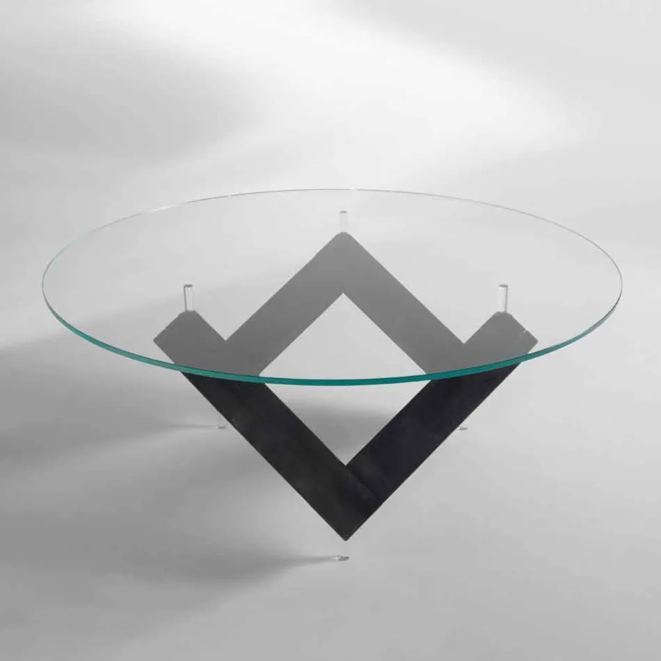 Runda matbord i trä med glasskiva Bao, modern design Viadurini