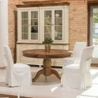 Runt matbord i återvunnet tropiskt trä med central bas - rutschkana Viadurini