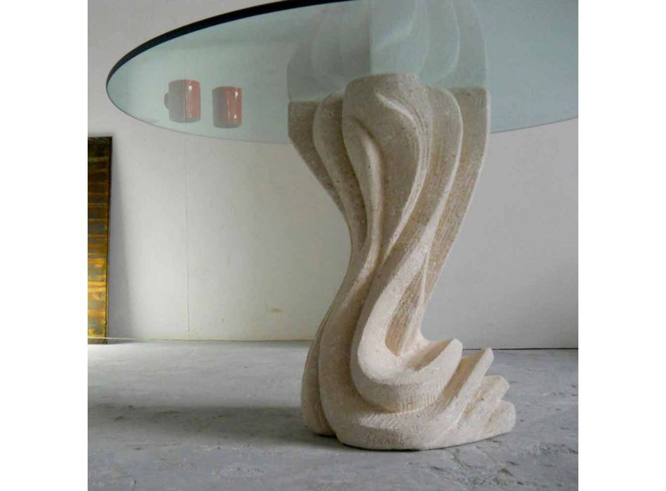 Runda matbord i sten med glasskiva Cadmus Viadurini