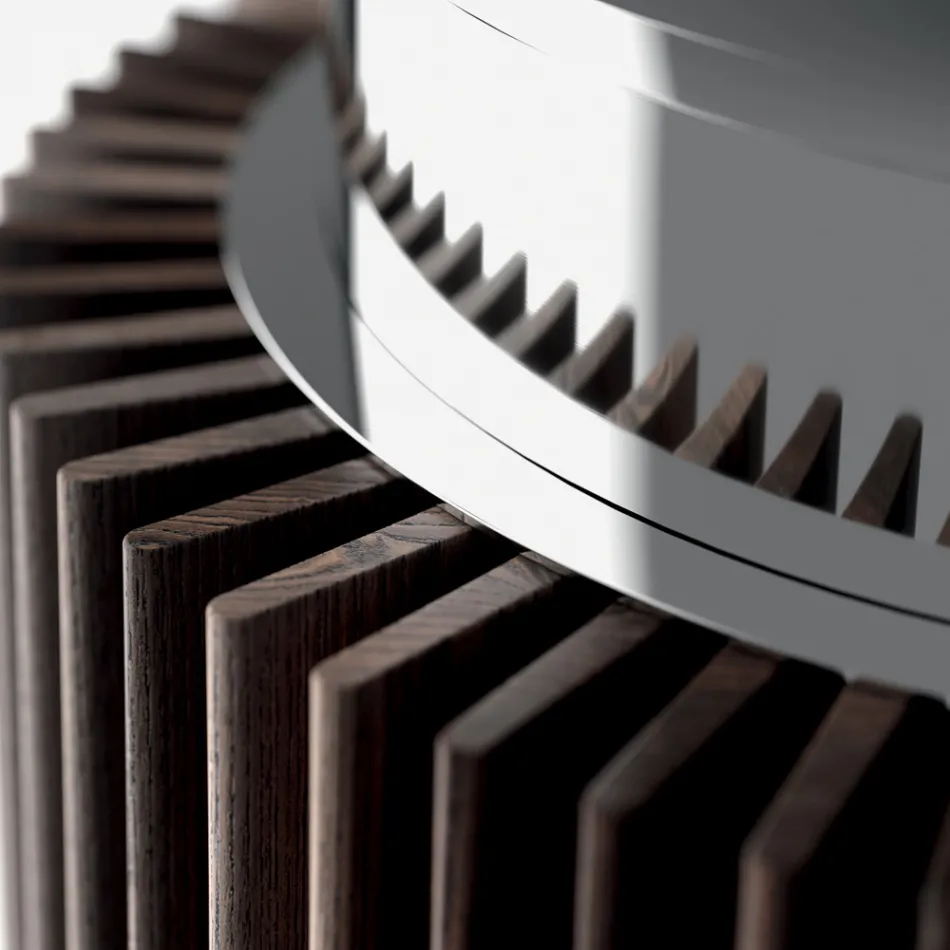 Runt matbord i rökt glas med träunderrede Made in Italy - Rondo Viadurini