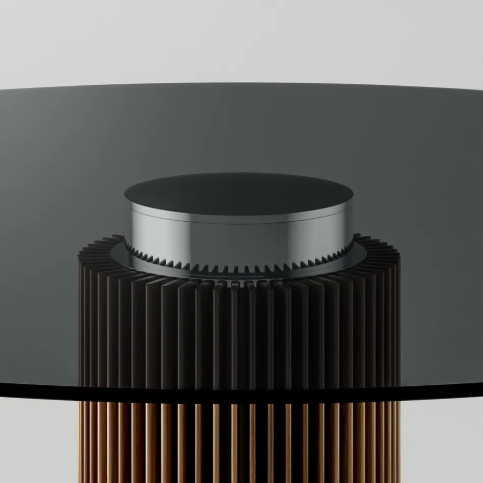 Runt matbord i rökt glas med träunderrede Made in Italy - Rondo Viadurini