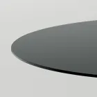 Runt matbord i rökt glas med träunderrede Made in Italy - Rondo Viadurini