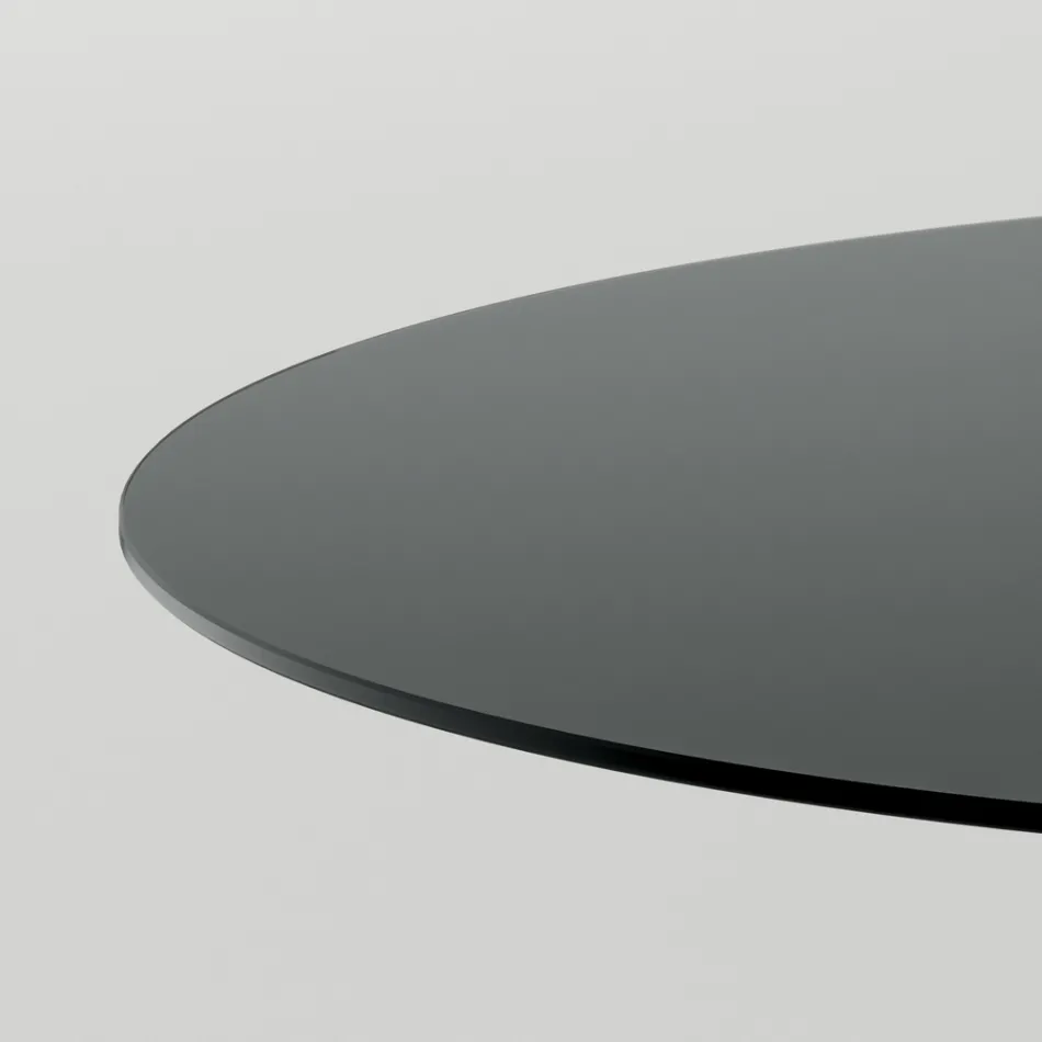 Runt matbord i rökt glas med träunderrede Made in Italy - Rondo Viadurini