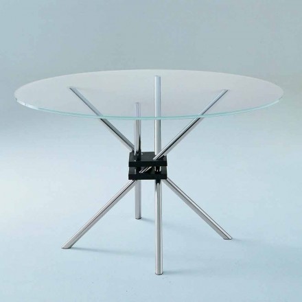 Runt matbord i härdat glas och stål tillverkat i Italien - Trebbiano Viadurini