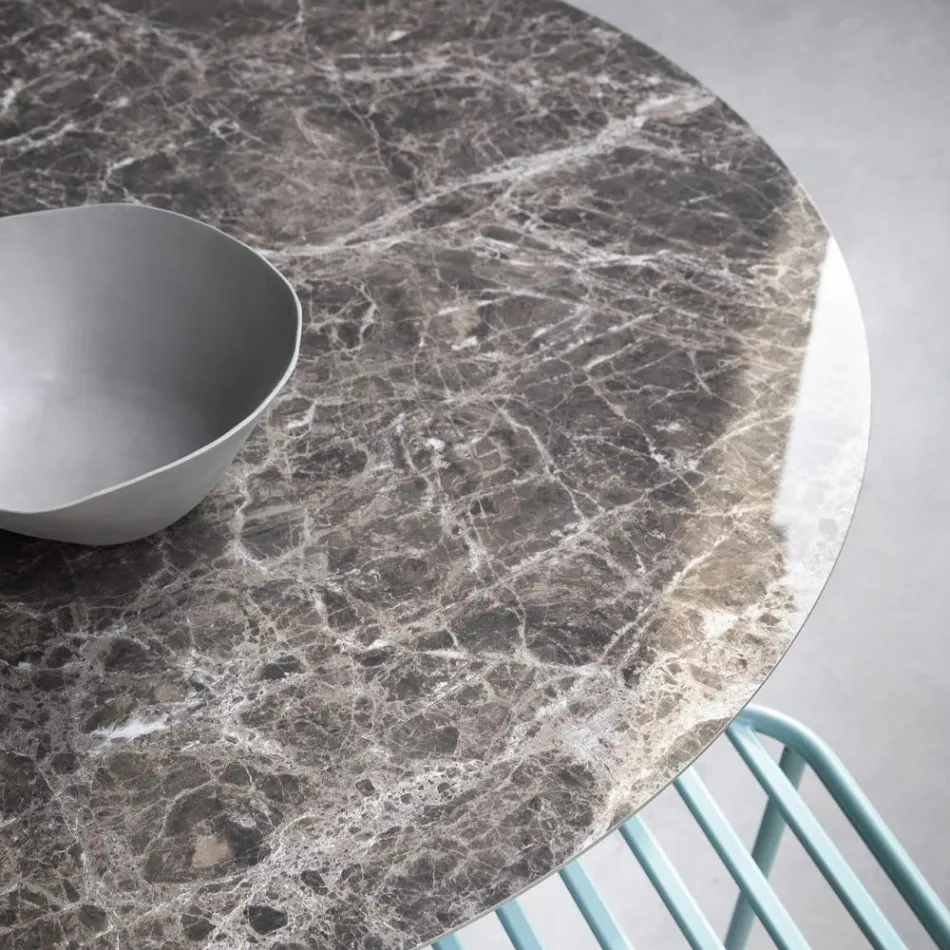 Runt matbord i glaskeramik och metall Tillverkat i Italien - Alfero Viadurini