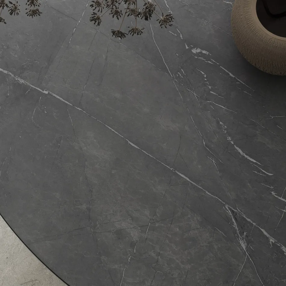 Runt matbord i metall och laminerad Hpl Tillverkad i Italien - Bastiano Viadurini