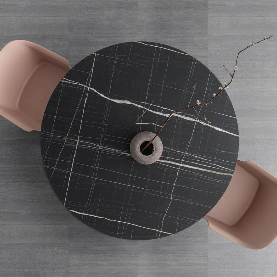 Runt matbord i metall och laminerad Hpl Tillverkad i Italien - Bastiano Viadurini