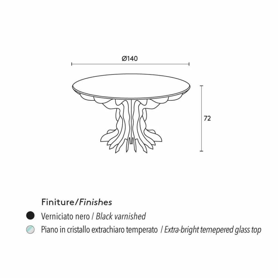 Cassia runda matbord, piano svart trä och glasskiva Viadurini