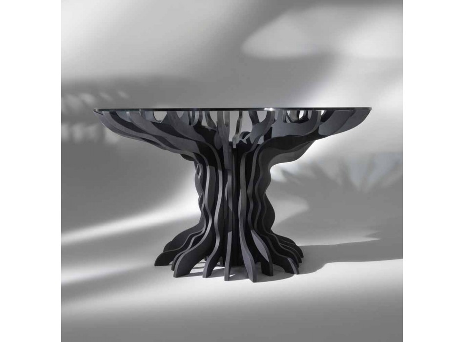 Cassia runda matbord, piano svart trä och glasskiva Viadurini