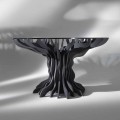 Cassia runda matbord, piano svart trä och glasskiva