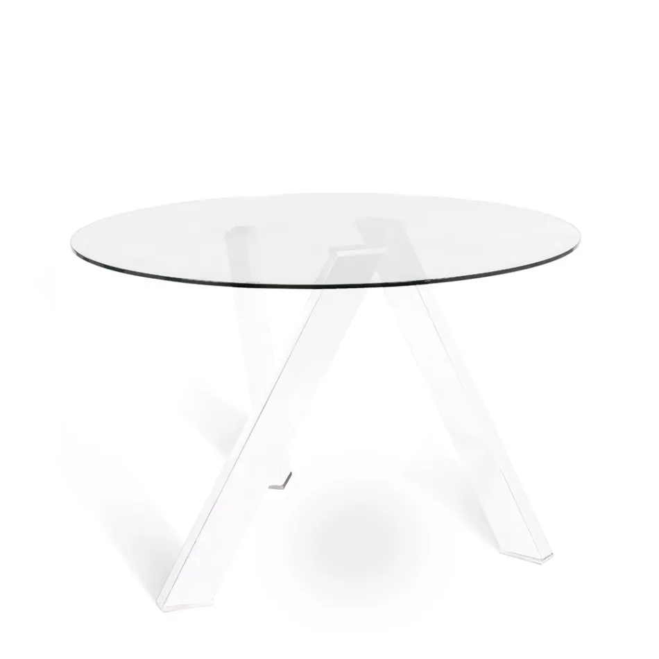 Adamo runt matbord med glasskiva, modern design Viadurini