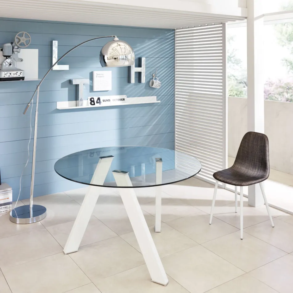 Adamo runt matbord med glasskiva, modern design Viadurini