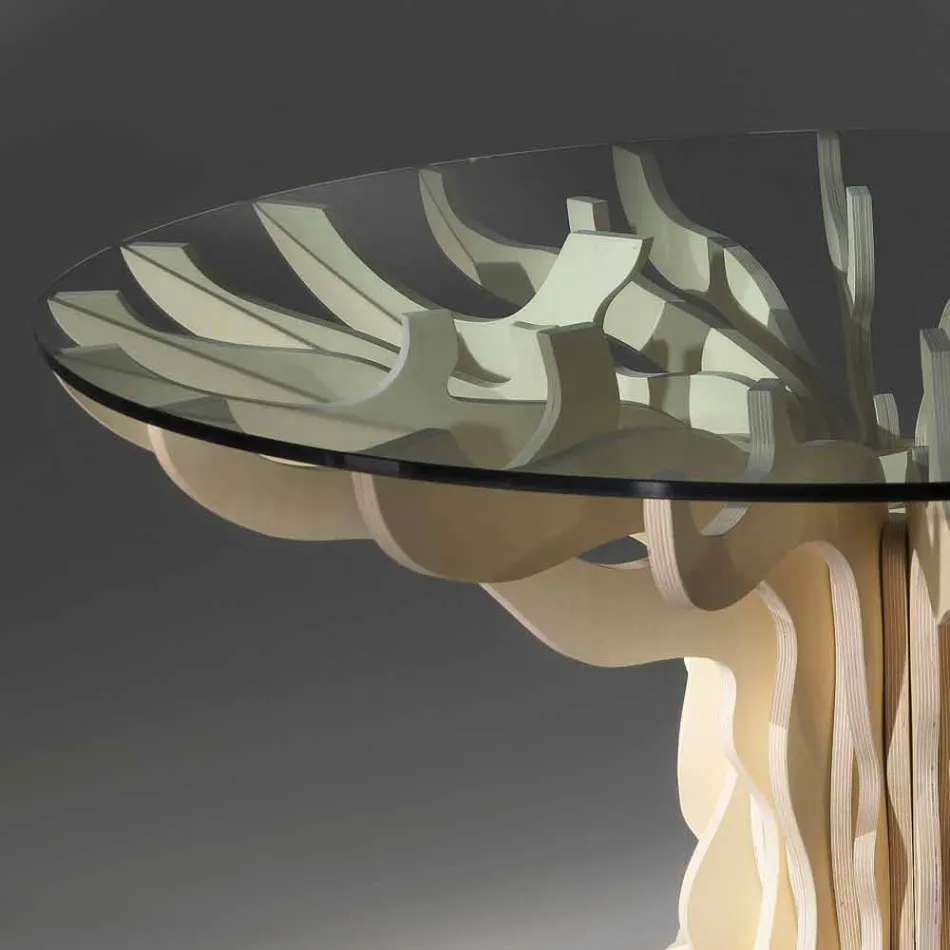 Round middag träbord med härdat glasskiva Dalia Viadurini