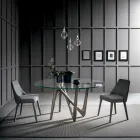 Runt matbord i genomskinligt glas och ben av polyuretan - Stalto Viadurini