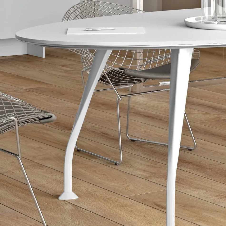 Ovalt mötesbord i vit melamin - Fadila Viadurini