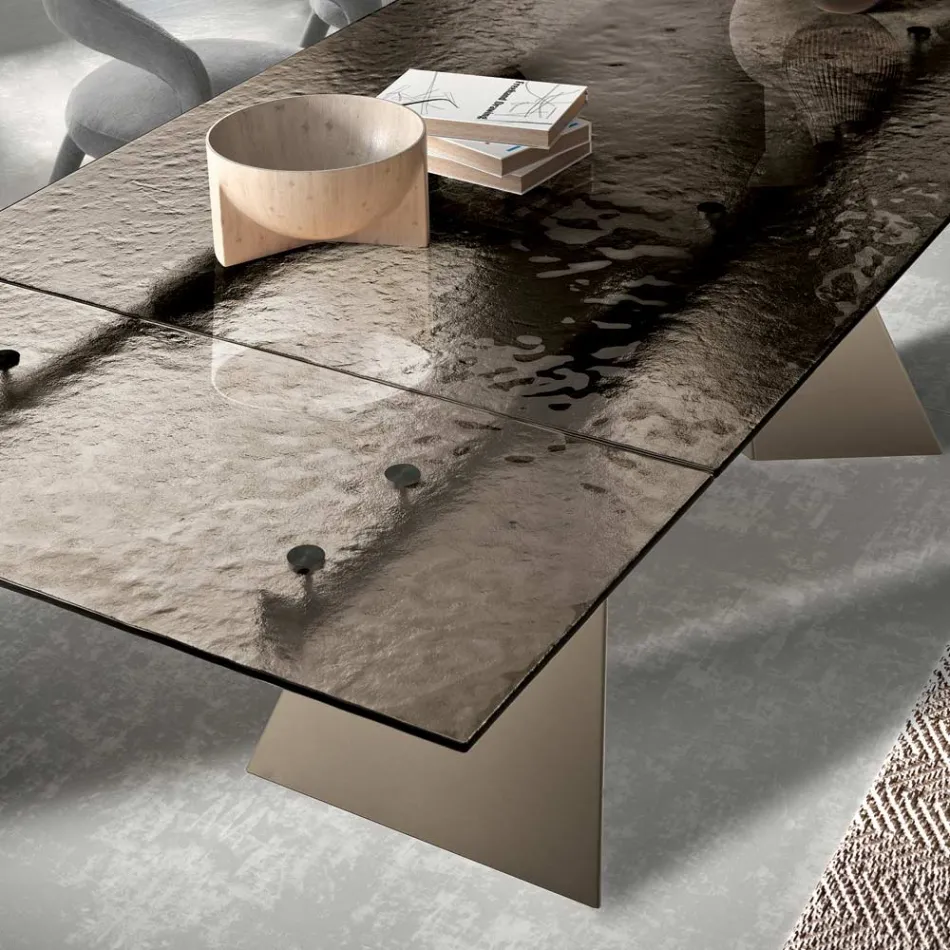 160x90 Vardagsrumsbord med transparent hamrad glasskiva - Martello Viadurini