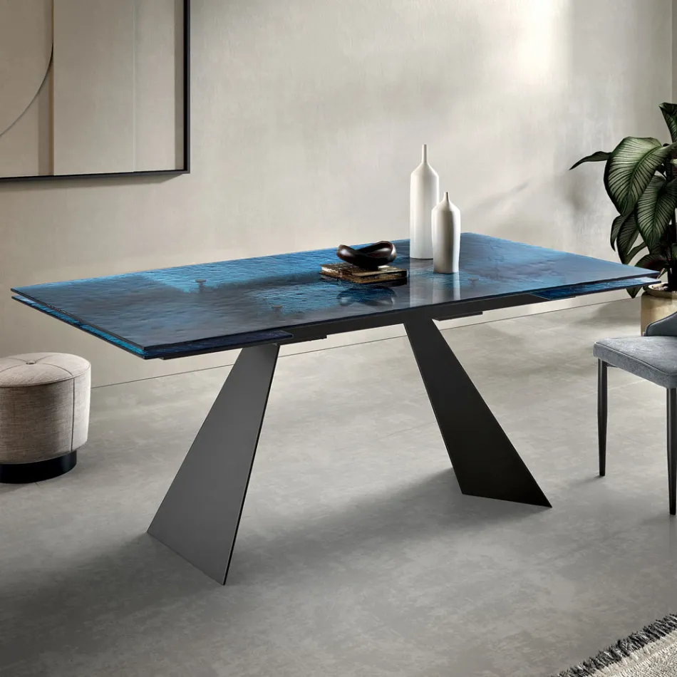 160x90 Vardagsrumsbord med transparent hamrad glasskiva - Martello Viadurini