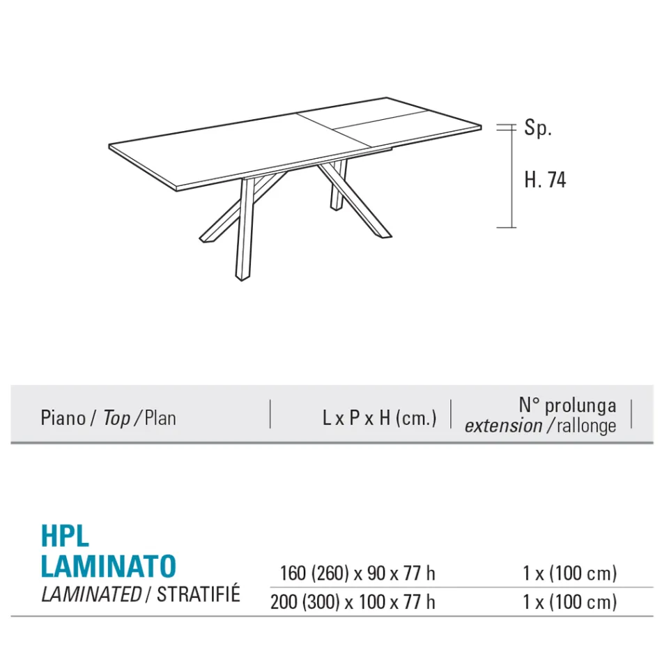 Utdragbart vardagsrumsbord 260 eller 300 cm i metall och HPL - Borgo Viadurini