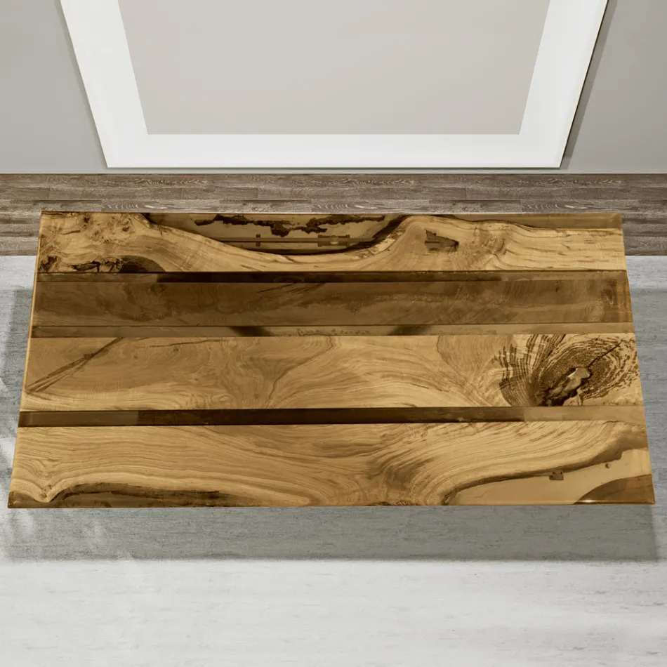 Vardagsrumsbord med ekskiva och färgad epoxiharts - Miklas Viadurini