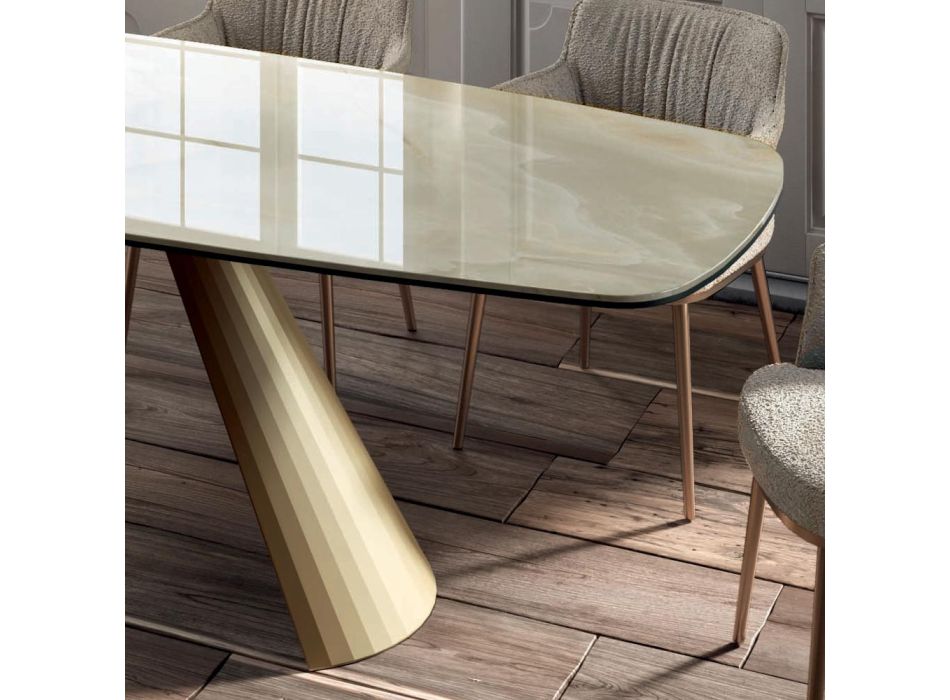 Fast vardagsrumsbord med fatformad skiva i keramik Made in Italy - Glasögon Viadurini