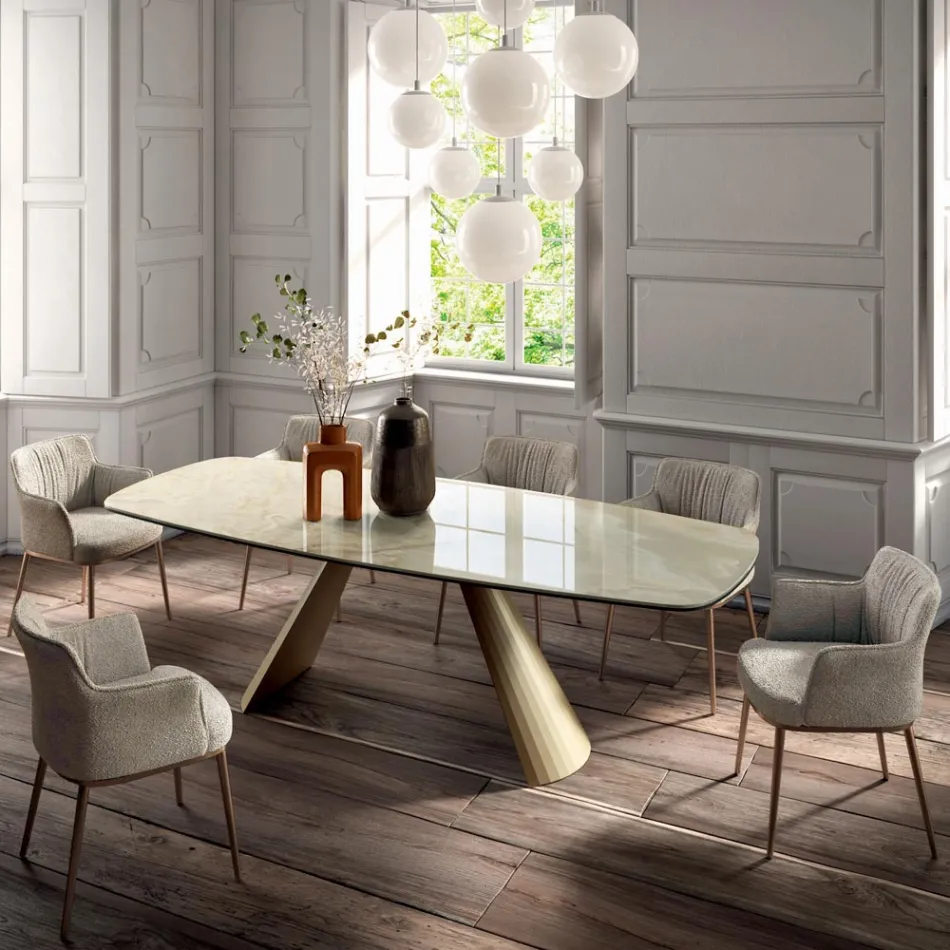 Fast vardagsrumsbord med fatformad skiva i keramik Made in Italy - Glasögon Viadurini