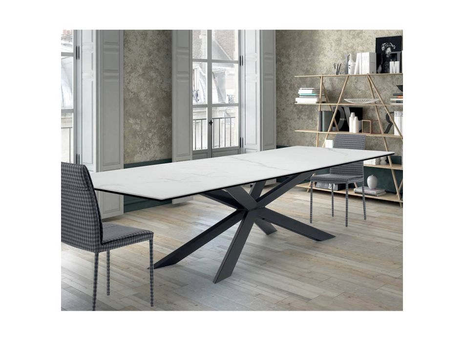 Design köksbord i keramik och svart stål Made in Italy - Grotta Viadurini