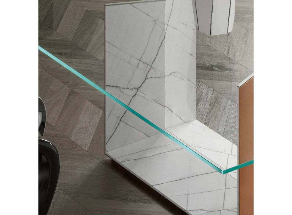 Designbord i metall och marmor med glasskiva tillverkad i Italien - Minera Viadurini