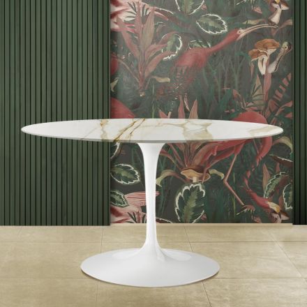 Eero Saarinen bord H 73 med oval skiva i guld Caracatta marmor Tillverkat i Italien - Scarlet Viadurini