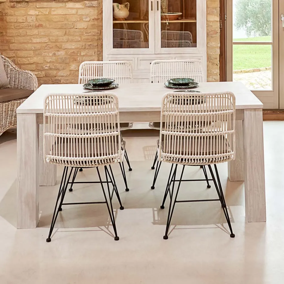 190x100 cm fast vardagsrumsbord tillverkat av massiv teak - flamländskt Viadurini