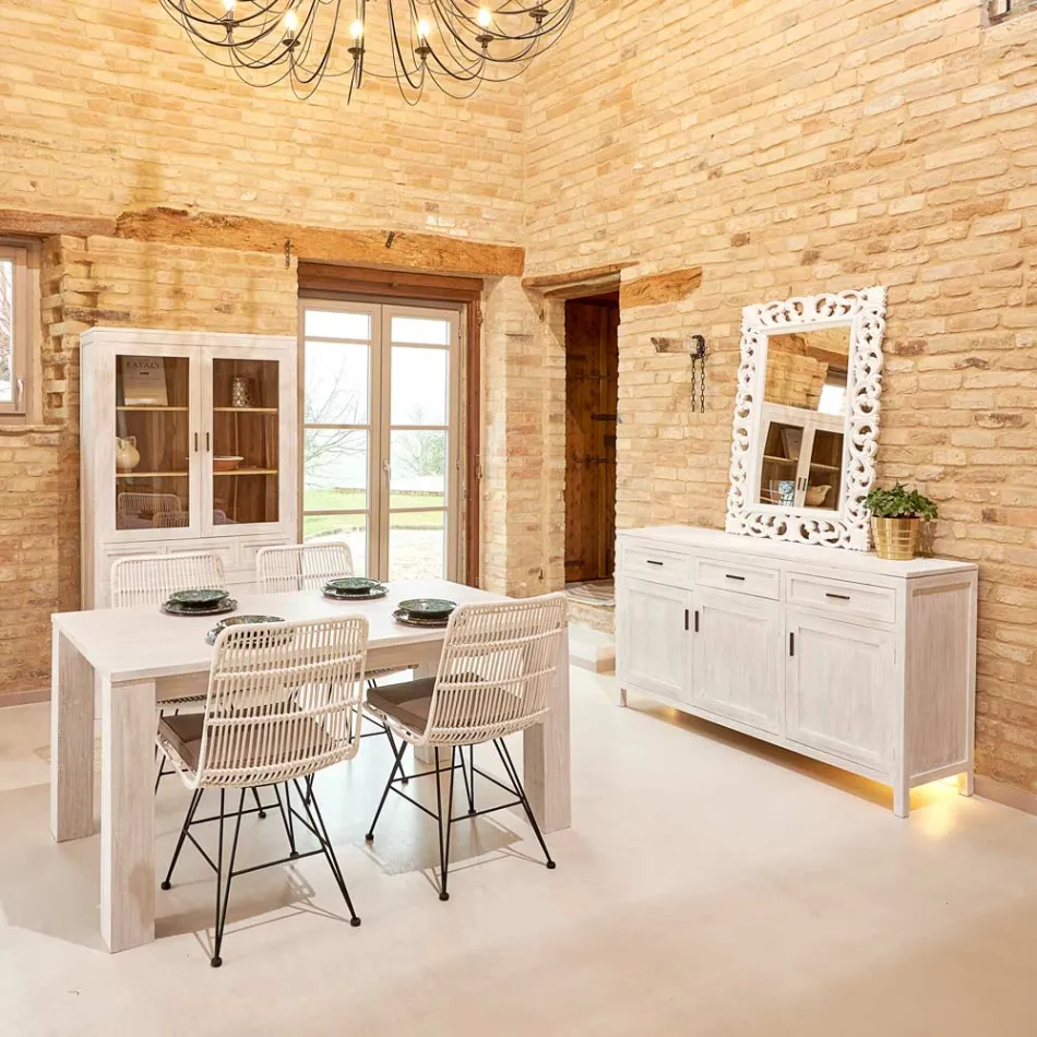 190x100 cm fast vardagsrumsbord tillverkat av massiv teak - flamländskt Viadurini