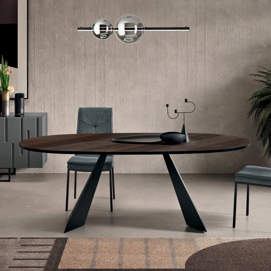 Fast bord 210x109 cm i metall och oval fanerad ek - Marcello Viadurini