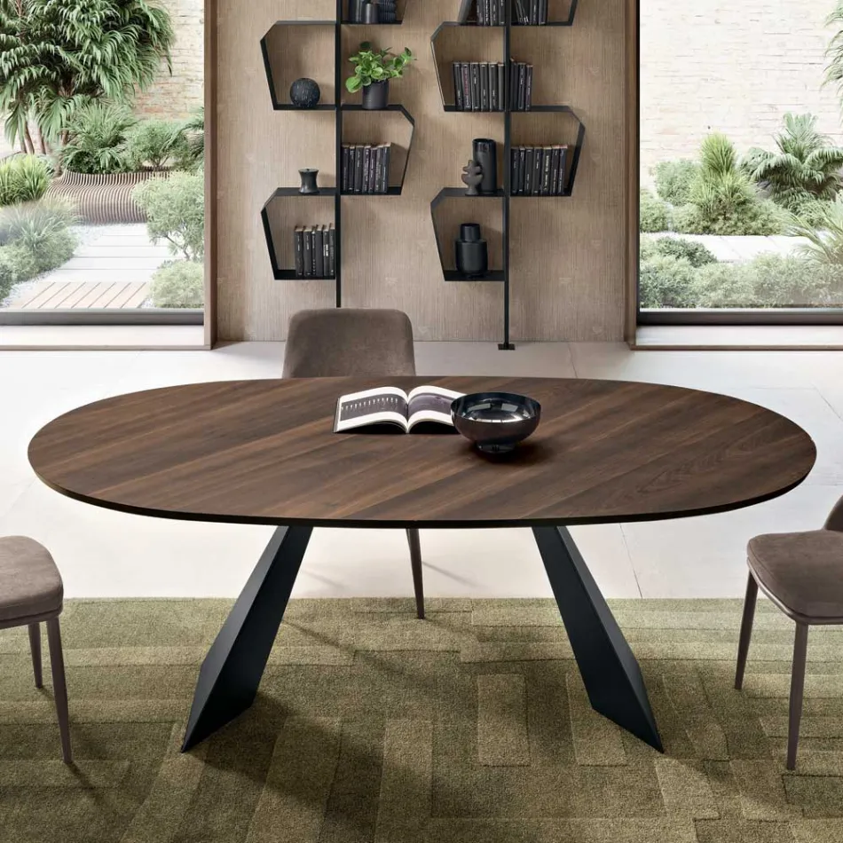 Fast bord 210x109 cm i metall och oval fanerad ek - Marcello Viadurini