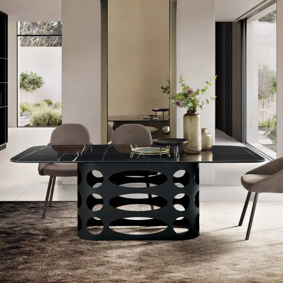 Fast bord 210x110 cm med marmorliknande keramikskiva - Tano Viadurini