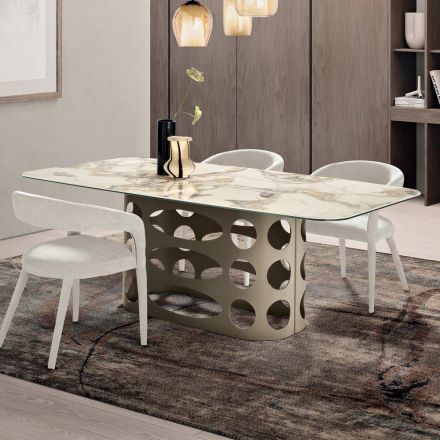 Fast bord 210x110 cm med marmorliknande keramikskiva - Tano Viadurini