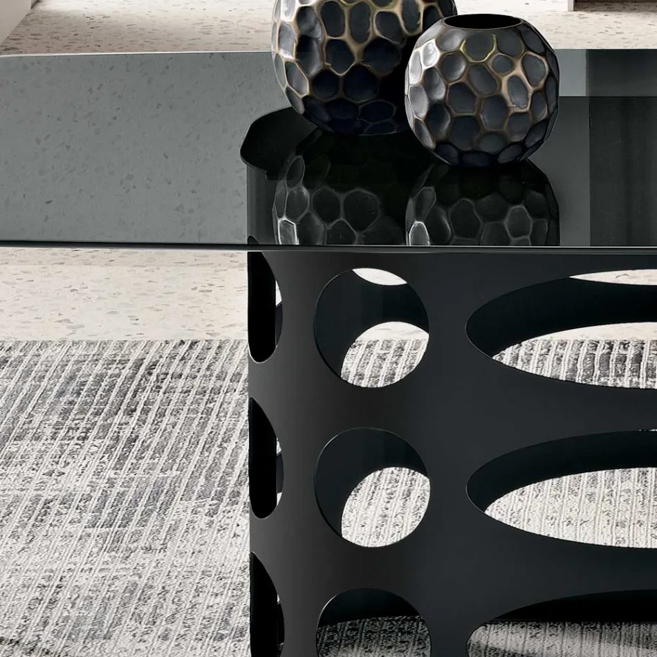 Fast bord 210x110 cm med slät rökfärgad glasskiva Tillverkad i Italien - Tano Viadurini